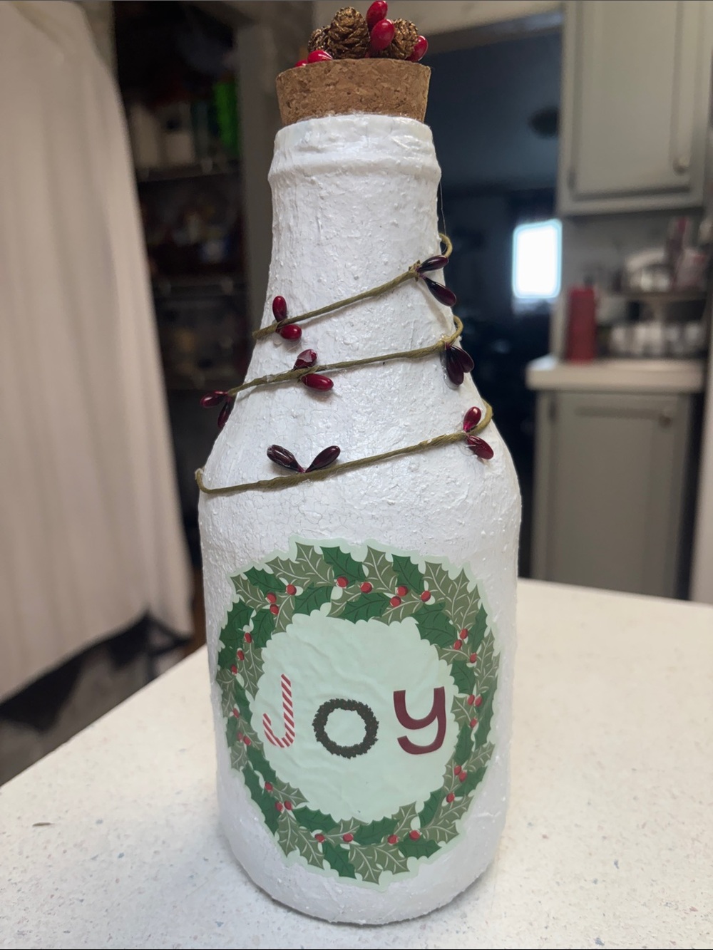 Holiday 'Joy' Decorative Bottle - White with Red Berry Accents